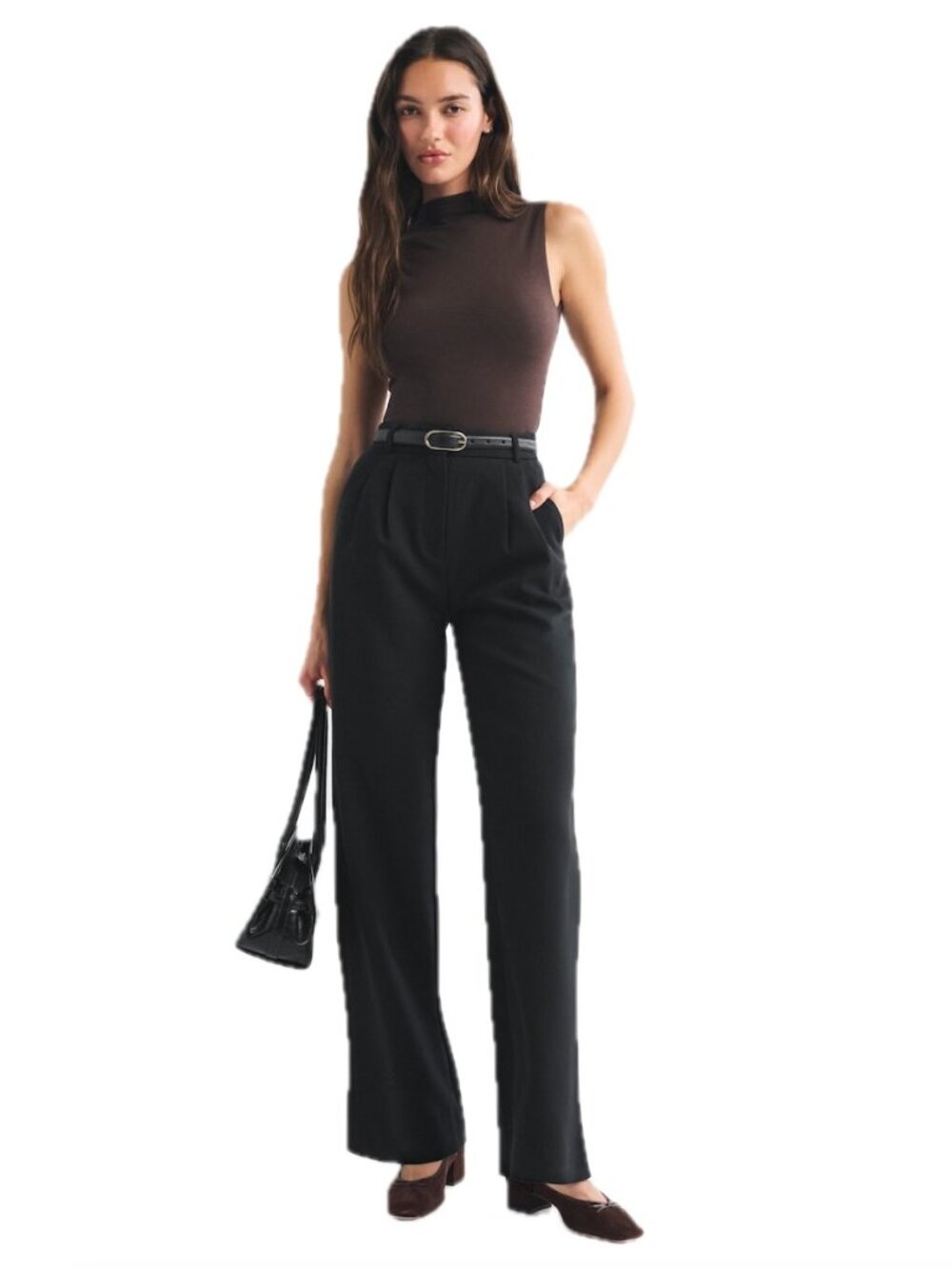 A&F Abercrombie & Fitch- Sloane Tailored Wide Leg Pant Black Sz 27 Long NWT $90